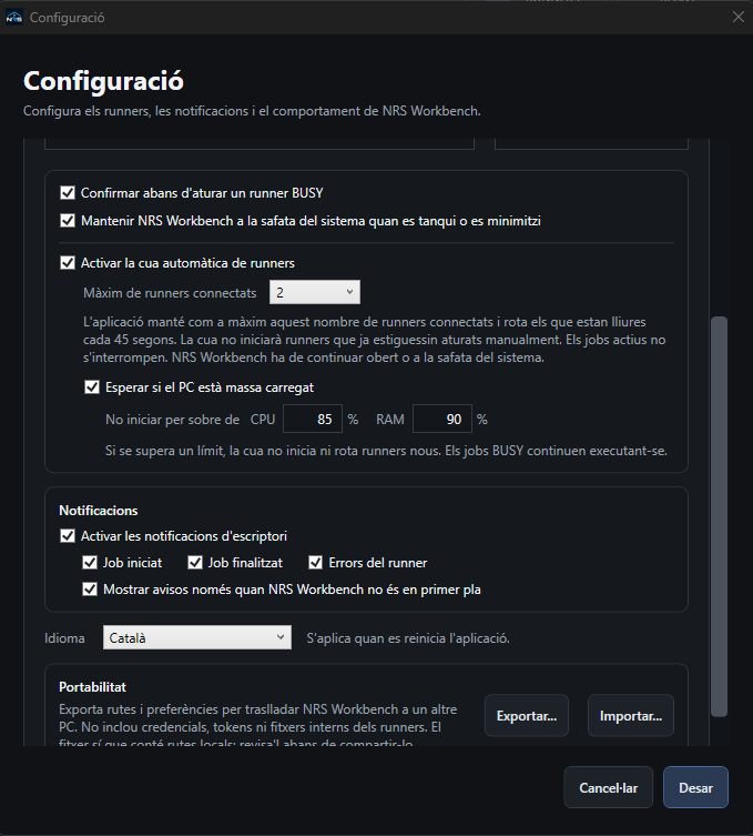 Configuració de NRS Workbench